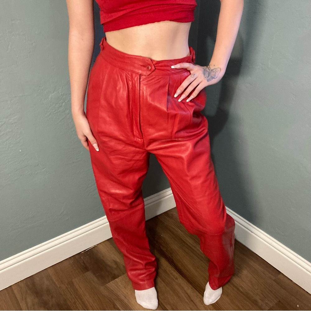 Vintage 80s High Waisted Red Leather Pants